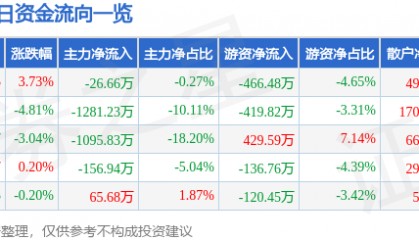 股票行情快报：朗科智能（300543）4月27日主力资金净卖出26.66万元
