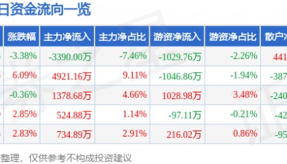 股票行情快报：应流股份（603308）6月13日主力资金净卖出3390.00万元