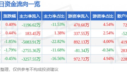股票行情快报：华阳集团（002906）8月4日主力资金净卖出1196.62万元