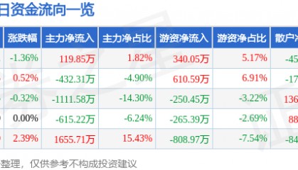 股票行情快报：宣亚国际（300612）7月14日主力资金净买入119.85万元