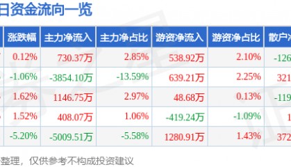 股票行情快报：大华股份（002236）3月27日主力资金净买入730.37万元