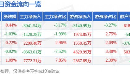 股票行情快报：大华股份（002236）5月11日主力资金净卖出3041.54万元
