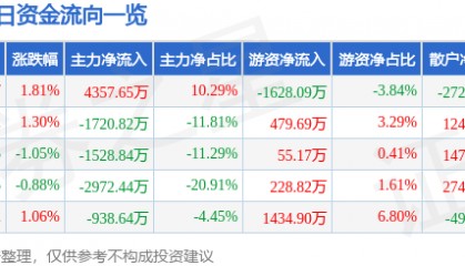 股票行情快报：华阳集团（002906）8月12日主力资金净买入4357.65万元