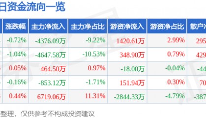 股票行情快报：大华股份（002236）3月16日主力资金净卖出4376.09万元