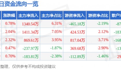股票行情快报：芯能科技（603105）8月26日主力资金净买入1340.54万元