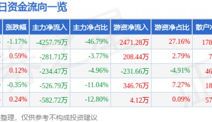 股票行情快报：芯能科技（603105）8月12日主力资金净卖出4257.79万元