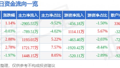 股票行情快报：福昕软件（688095）7月29日主力资金净卖出2905.53万元